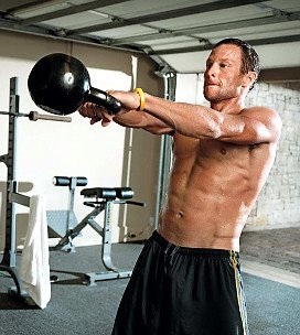 Lance Armstrong doing a head height Russian KettleBell Swing